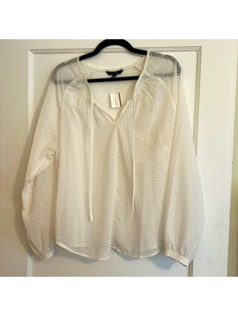Banana Republic White Sheer Textured Long Sleeve Blouse Size M
